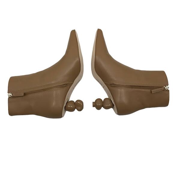 Cult Gaia Daylee Boot 6.5 Stacked Pebble Heel Leather Zipper Ankle Bootie Camel - Picture 7 of 11